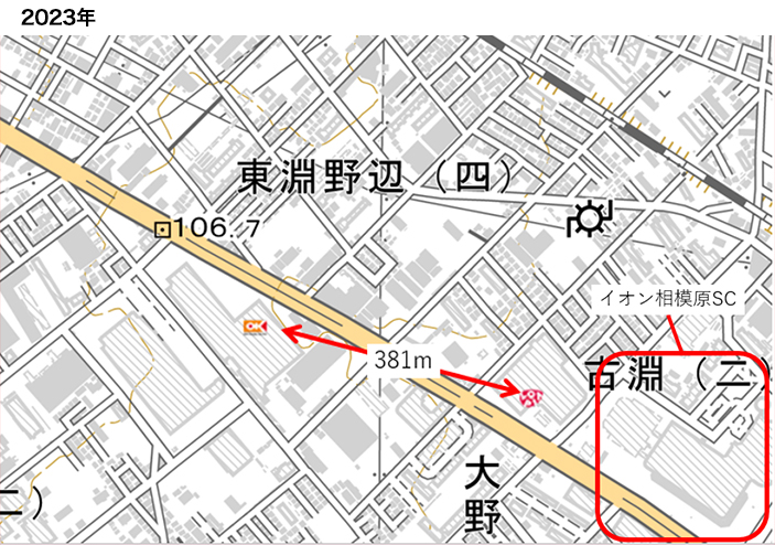 図9:相模原市・東淵野辺近辺での競合 地図:国土地理院